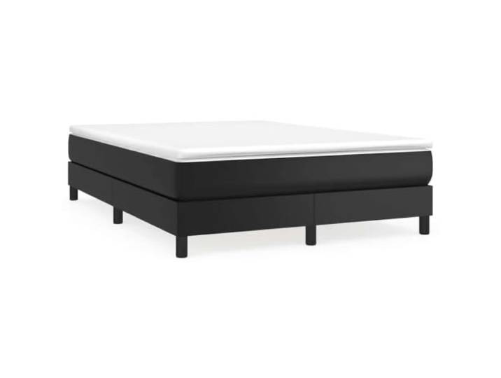 PUGYNBK Boxspringbett, 140 x 190 cm, mit Matratze aus Kunstleder, Schwarz Gefederte Federn, mittlere Festigkeit, Holzlatten, einfache Reinigung