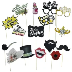 VEPATIM 12x Party Props Fotobox  Requisiten Accessoires Set "Hochzeit"  16-teiliges Set