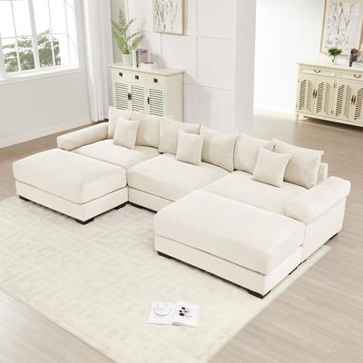 Oversized Corduroy Cloud Modular Sofa with Throw Pillows