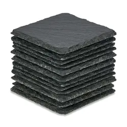 Relaxdays Schiefer Untersetzer, 10er Set, eckige Glasuntersetzer, 10x10 cm, Raclette- & Getränkeuntersetzer, anthrazit