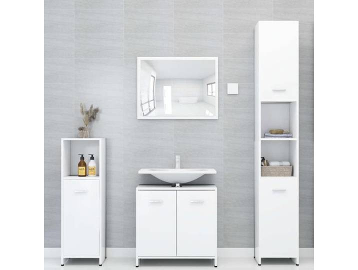 Remise Mobilier Haut de salle de bain Ensemble de meubles de bain - 3 pcs - Blanc Bois d'ingénierie JILIMAISON2025 89808508