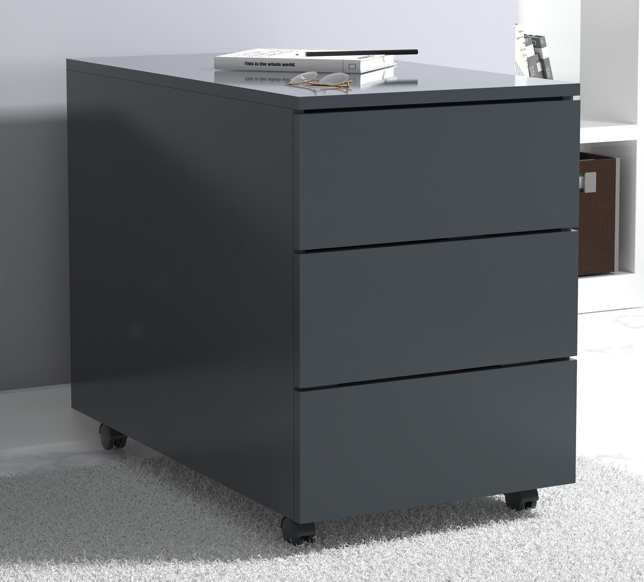 Container VCM "Rollcontainer Beistellcontainer Dalosa 70 cm", schwarz (anthrazit), B:39cm T:70cm, Obermaterial: 100% Holz Wood., Rollwagen, Rollcontainer