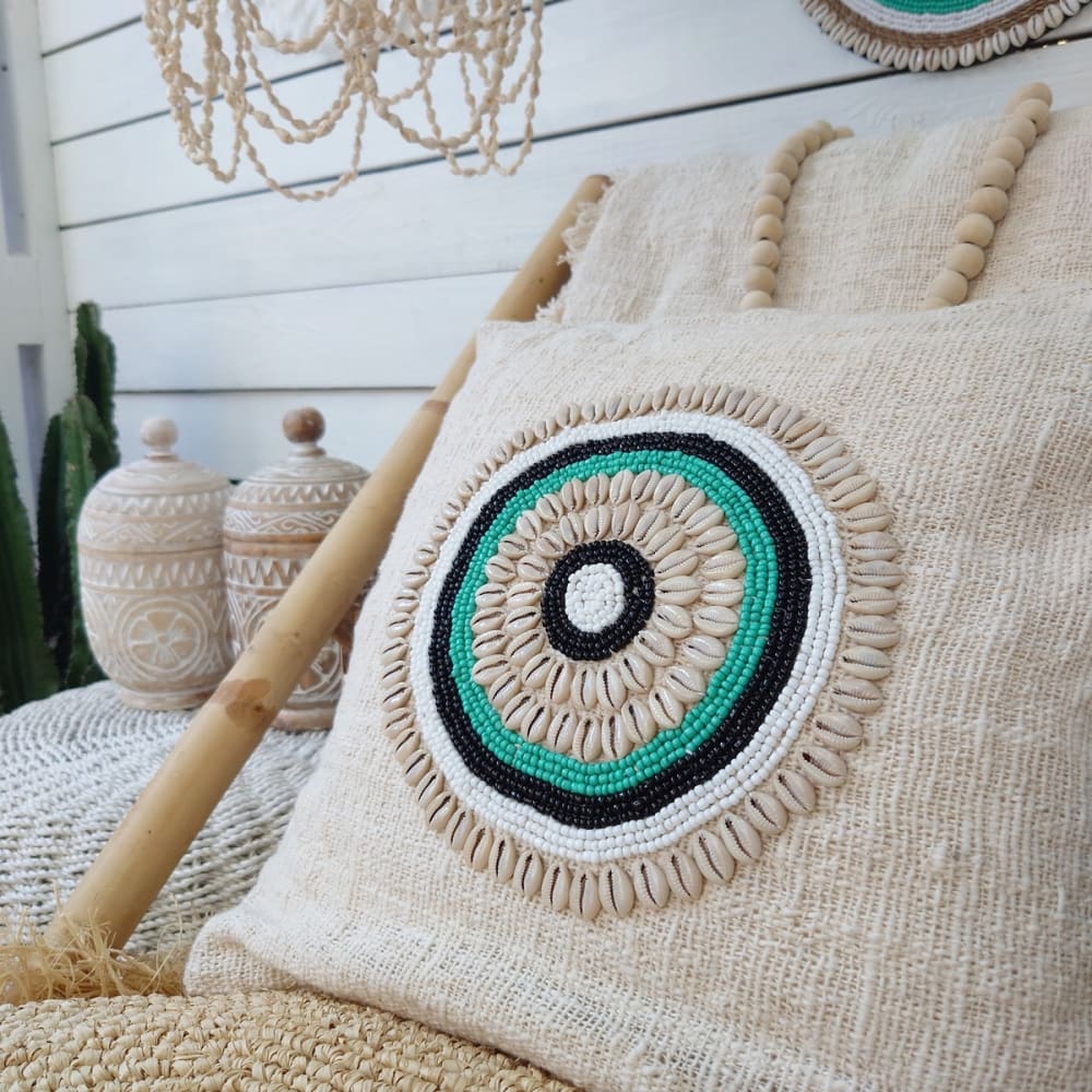My Bliss Home Housse de coussin avec deco en coquillages, 50x50 cm Blanc 50x50cm