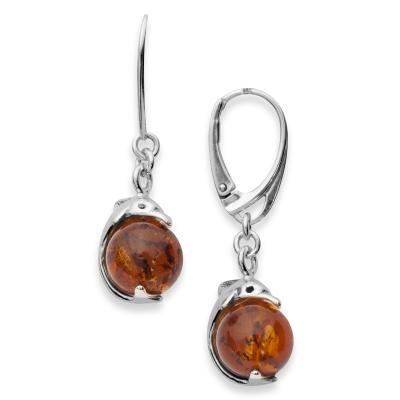 Paar Ohrhänger OSTSEE-SCHMUCK "- Delphin - Silber 925/000 - Bernstein" Gr. 37, silber (silber 925, silberfarben, weiß), Ohrringe, Damen, 37, Silber 925 (Sterlingsilber)