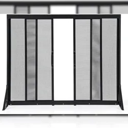 COSTWAY Funkenschutzgitter mit Schiebetüren, 89 x 72 cm, freistehender Kaminschutz aus Metall, Funkenschutz für Kamine, schwarz