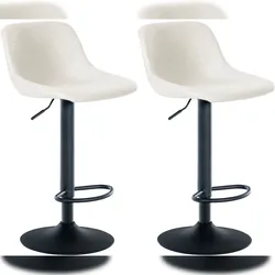 DELUKE 2er Set Barhocker HODOR - Kunstleder Creme 43x49x79 cm | Barstuhl Höhenverstellbar Mit Lehne Drehbar Tresenhocker Tresenstuhl Kneipenhocker