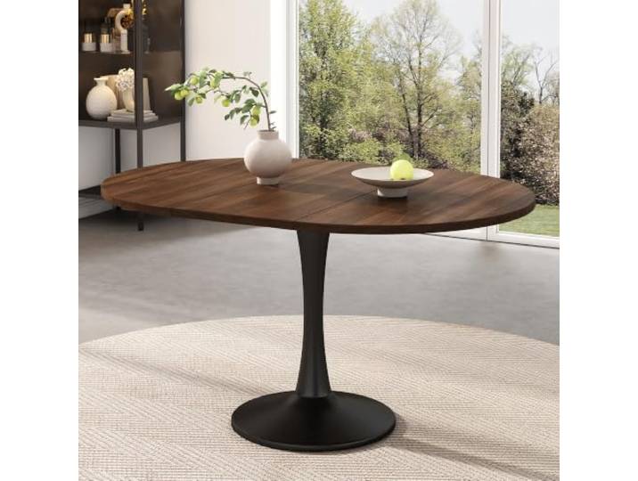 Merax Ausziehbarer ovaler Esstisch 100/140x100x75 cm – für 4-6 Personen, dunkle Holzfarbe