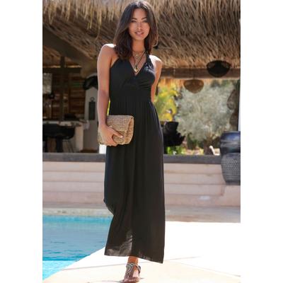 Maxikleid LASCANA, Damen, Gr. 36, N-Gr, ohne Ärmel, Jersey, blau (schwarz), Jersey, Obermaterial: 100% Viskose, unifarben, figurumspielend knöchelfrei, V-Ausschnitt, Kleider Maxikleid, mit Häkel-Detail am Rücken, Sommerkleid