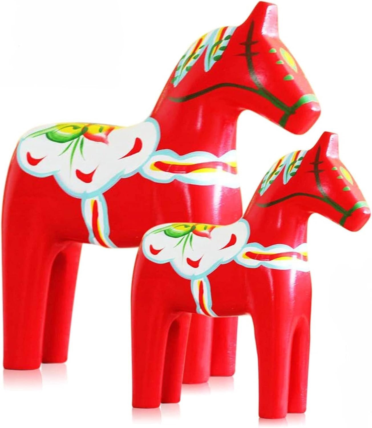Set van 2 handbeschilderde houten Zweedse Dala paarden ornamenten in het rood