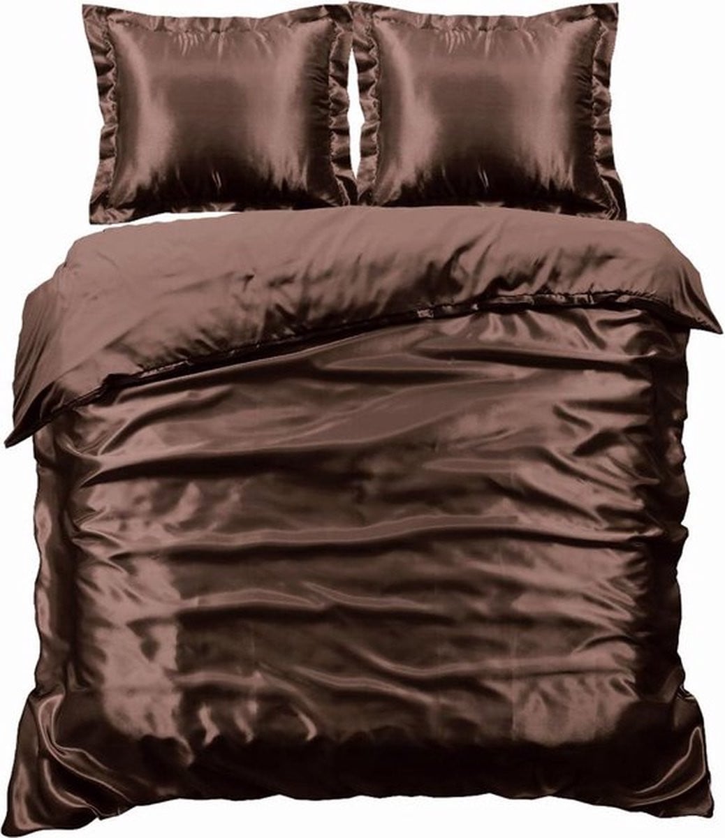 Beauty Silk Dekbedovertrek in Choco met Glans Satijn, 140x200 cm