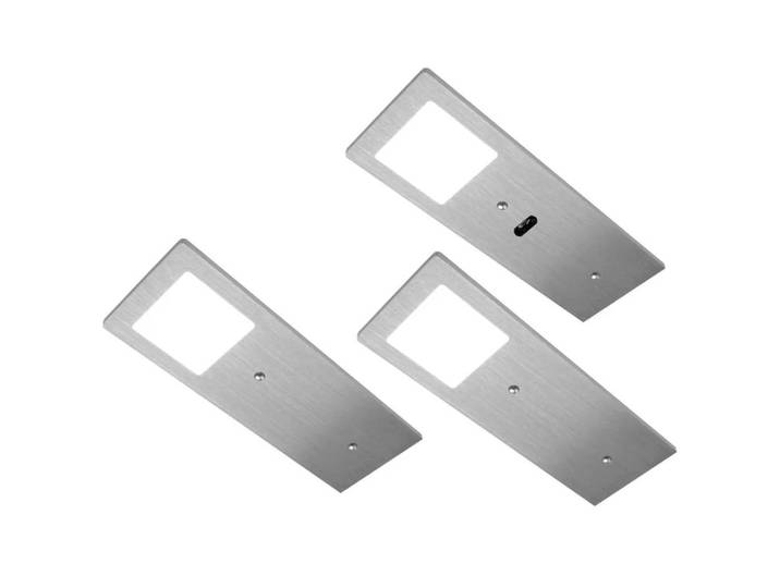 HKT Unterbauleuchten-Set, Alufarben, Edelstahlfarben, Metall, Kunststoff, 3-teilig, 7x0.4x19 cm, 3-fach schaltbar, Küchen, Küchenausstattung