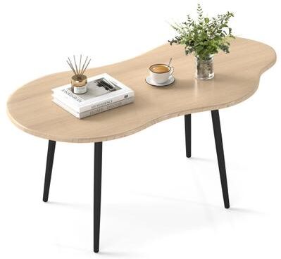 Costway Cloud Shape Coffee Table 39.5 inch Irregular Center Table with Metal Frame-Natural