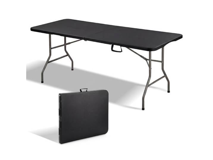 Table pliante 180 x 74 x 74 cm table pliante d'extérieur avec verrou de sécurité poignée de transport table de jardin pliante Noir