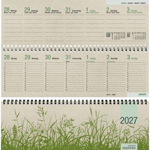 Zettler Tischkalender 159-0640 Graspapier, Wochenkalender quer, 1 Woche = 2 Seiten, 32 x 10,5 cm, Jahr 2027