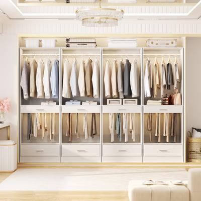 Rackcog Qvella 23.6'' W Closet System with Hanging Rods and Wooden Drawers, Modular Walk-In Closet Organizer with Pants Rack