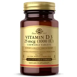 Vitamin D3 1000 IE 100 Kautabletten natürlicher Erdbeer-Banane-Geschmack