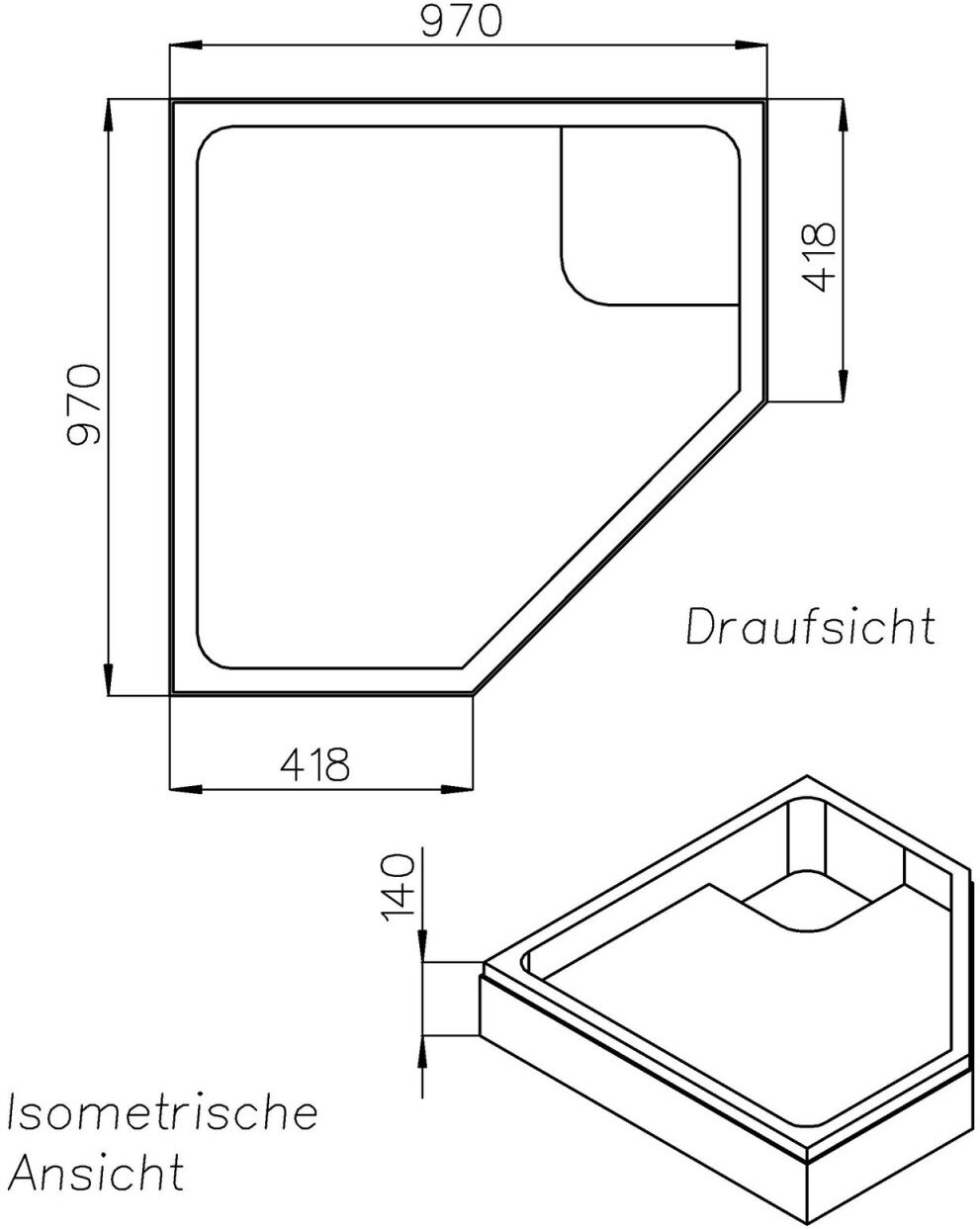 Neuesbad Wannenträger für Bette Caro 100x100x3,5 Fünfeck SD22711