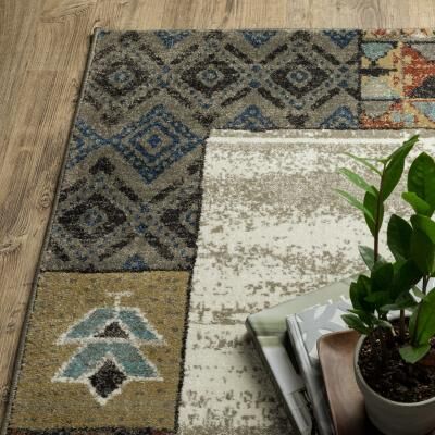 Style Haven Vance Tribal Patchwork Border Beige/ Multi-colored Area Rug.