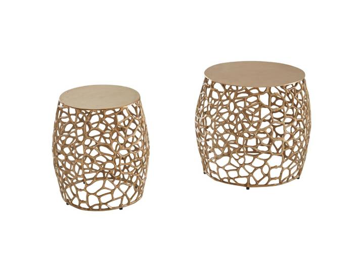 Lot de 2 tables gigognes en aluminium, doré