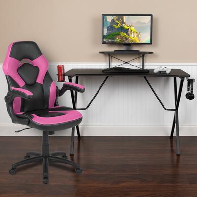 Flash Furniture Gaming Desk & Chair Set with Cup Holder, Headphone Hook, and Monitor Stand