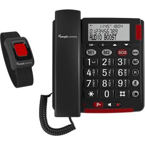 Amplicomms Telefon BigTel 50 Alarm Plus, schwarz, Großtastentelefon, schnurgebunden, mit Notrufarmband