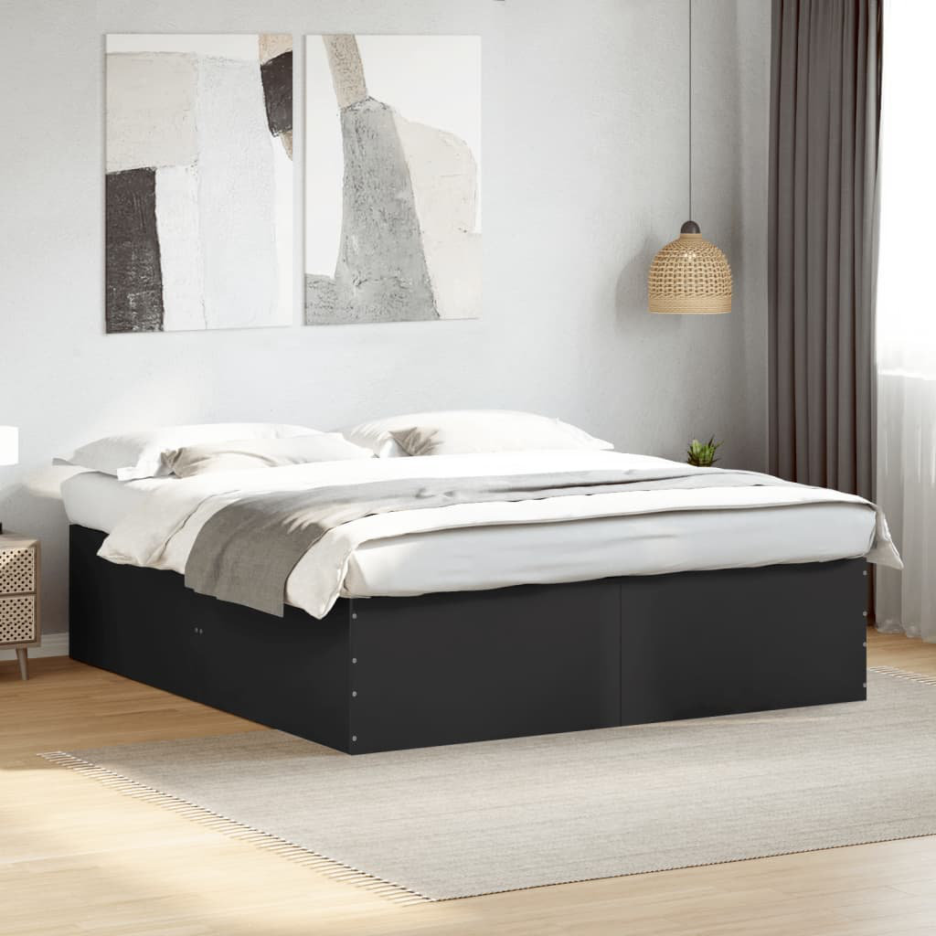 17 Stories Vidaxl Bed Frame Engineered Wood Black Kingsize (5')