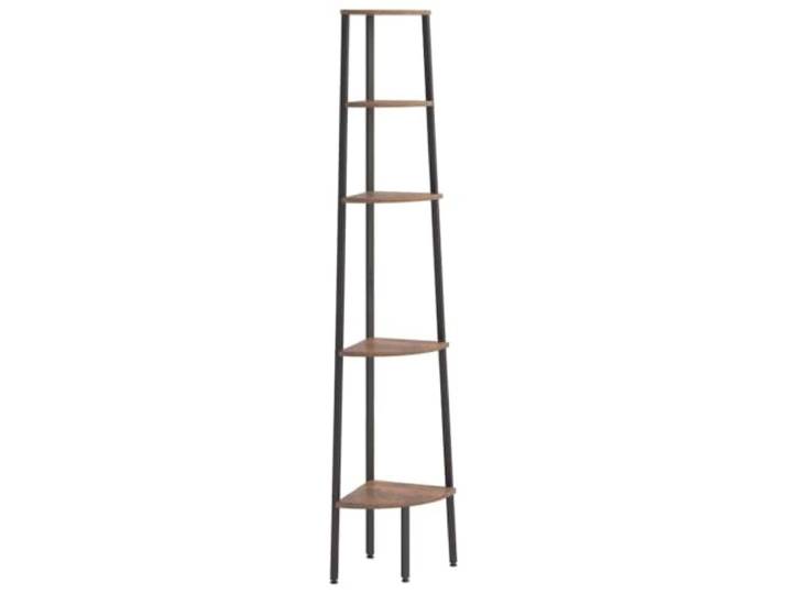 KGHERMDF Eckregal mit 5 Böden, Dunkelbraun und Schwarz, 45,5x31,5x180 cm Robuste Stahlkonstruktion, Platzsparend, Für Wohnzimmer, Schlafzimmer, Büro, Mit Wandhalterung