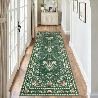 Garvee Tiger Head Floral Washable Low Pile Non-Slip Area Rug