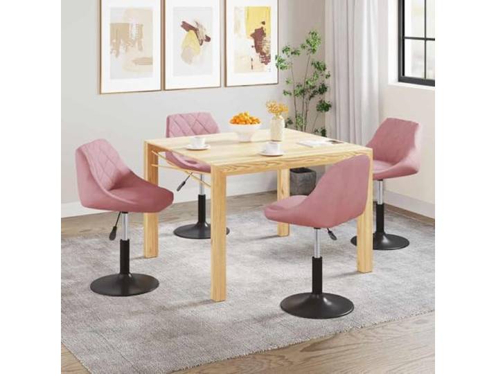 KTHLBRH 4er Set Drehbare Esszimmerstühle Rosa Samt mit Gasdruckfeder 360 Grad drehbar, höhenverstellbar, schwarz pulverbeschichteter Stahlrahmen, modernes Design, weicher Samtbezug