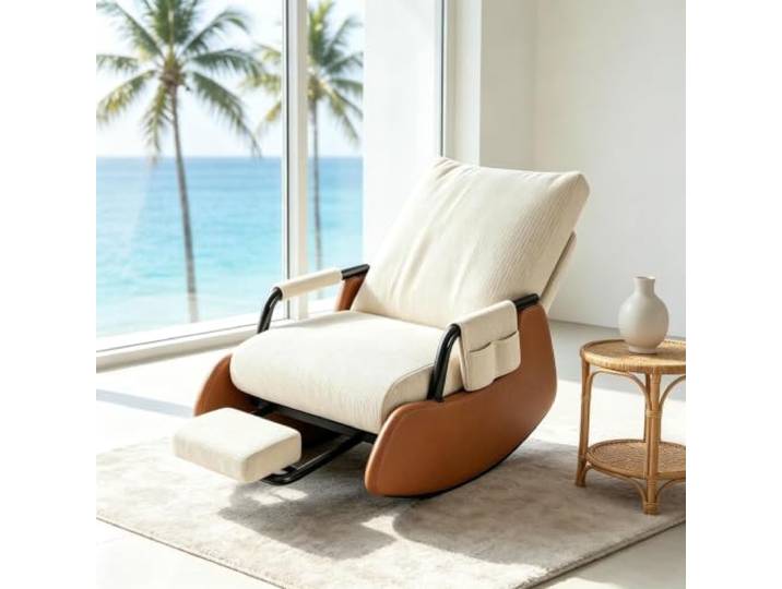 kumamart Polstersessel Schaukelnd für Lesen und Entspannung Entspannender Schaukelsessel mit stabiler Kufenkonstruktion und verstaubarer Fußablage.