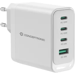 Conceptronic Ladegerät 4Port 100W,3xUSB-C,1xUSB-A weiss (100 W, 4 Ports), USB Ladegerät, Weiss