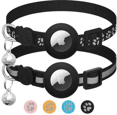 Inspired Living AirTag Ready Reflective Cat Collar With Safety Breakaway Buckle & Bell black Mixed Set 2pcs