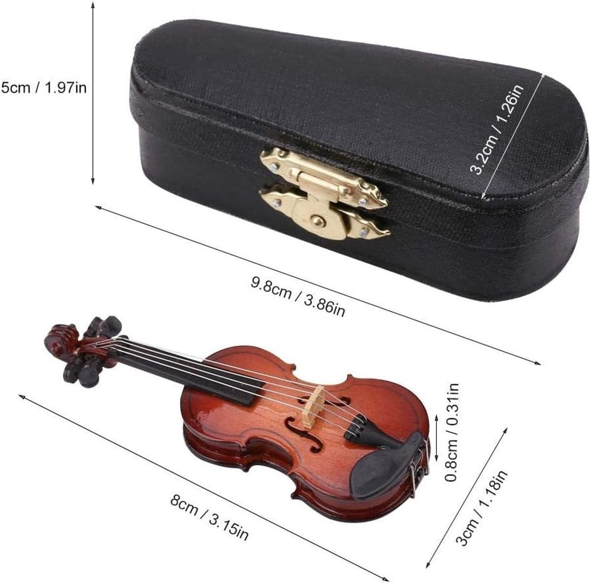 Miniatuur Houten Viool 8 cm met standaard voor poppenhuis decoratie
