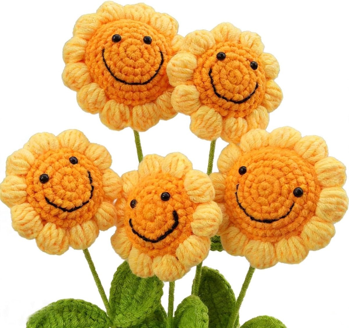Set van 5 handgemaakte gehaakte zonnebloemen decoratieve ornamenten
