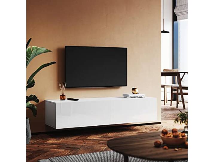 SUNXURY TV Lowboard Hängend TV Board weiß Lowboard Hängend Hochglanz Fernsehtisch 140 x 40 x 30cm