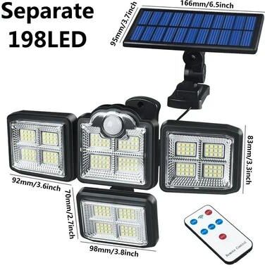 Uplift Treasures Adjustable Solar Motion Sensor Wall Light IP65 Waterproof LED Security Lamp 198led split