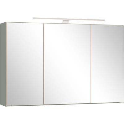 Spiegelschrank WELLTIME "TRIENT, 3D-Spiegelschrank 100 cm, gedämpfte Scharniere", schilfgrün, wildeiche, B:100cm H:64cm T:20cm, MDF, Schränke, Schilfgrün/Wildeiche, gedämpfte Scharniere