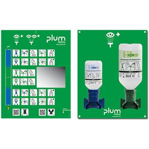 Plum Augenspülung sterile NaCl & pH neutral, Augenspülstation, Wandhalterung, 500 & 200ml