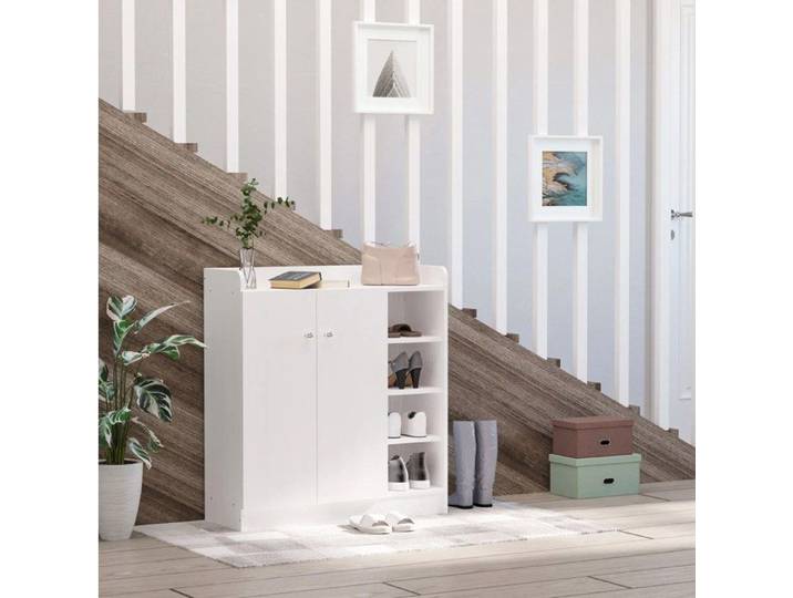 SENVIRO Meuble à chaussures à 2 portes 83 x 30 x 90 cm blanc 4 étagères