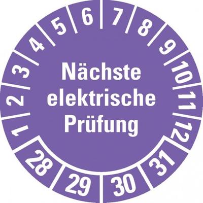 Dreifke® Prüfplakette Nächste elektrische Prüfung 28-31, violett, Dokufolie, Ø30mm, 18 Stk.