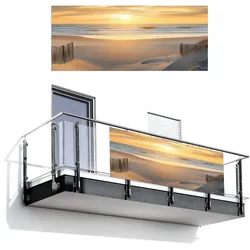 BALKON-SICHTSCHUTZ Strand - Dünen - Sonnenuntergang Balkon Deko 300x130 cm