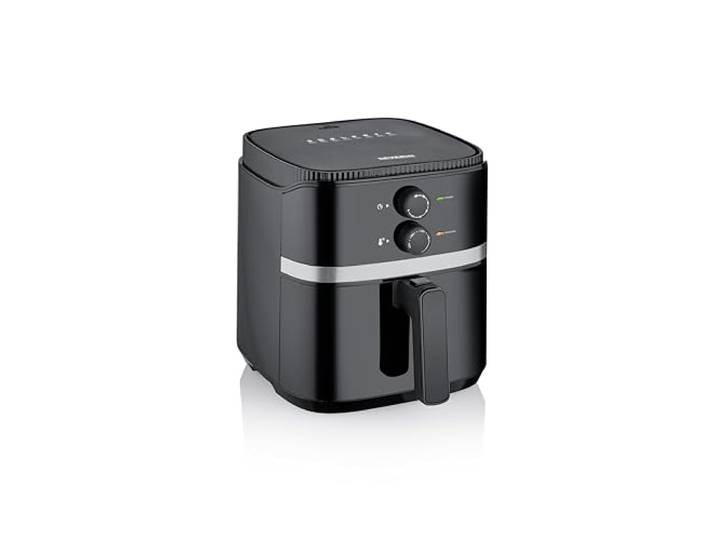 SEVERIN Heißluftfritteuse mit 5 Liter Garraum, Heißluft Fryer für gesundes Kochen, Fritteuse ohne Fett mit antihaftbeschichtetem Frittierkorb, 1500 W, schwarz/silber, FR 2452