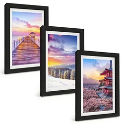 BILDER SET 3er Set - 20x30 cm Schwarzer Rahmen - Romantische Himmelslandschaften
