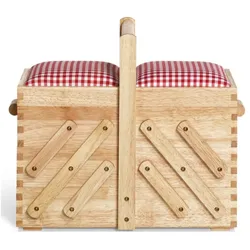 Prym Nähkorb hell mit Stoff Grösse M, Holz, Nähzubehör, Beige, Braun