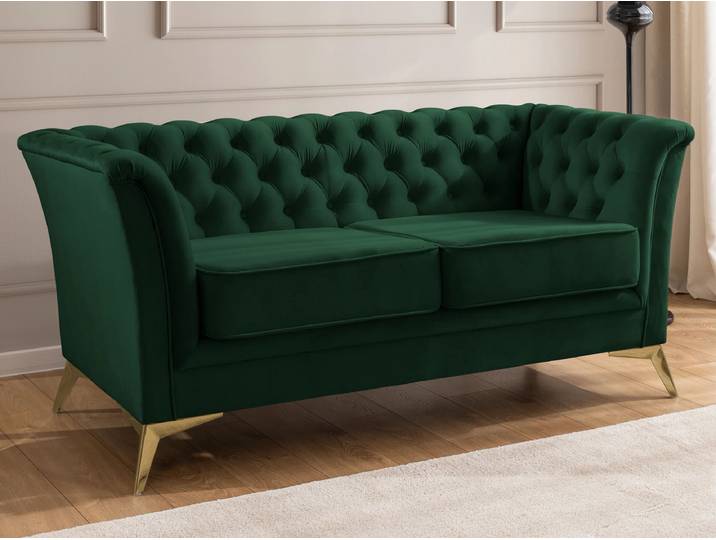S-Style Möbel Whitby - Chesterfield Luxus 2-Sitzer Sofa aus Samt mit goldenen, silbernen oder schwarzen Füßen - Flasche Grün