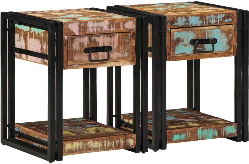 Rio Bedside Cabinets Set Of 2 Multicolour Solid Reclaimed Wood Multicolour 50cm H X 40cm W X 40cm D