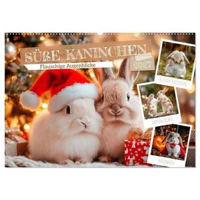 Süße Kaninchen - Flauschige Augenblicke (Wandkalender 2027 DIN A2 quer), CALVENDO Monatskalender