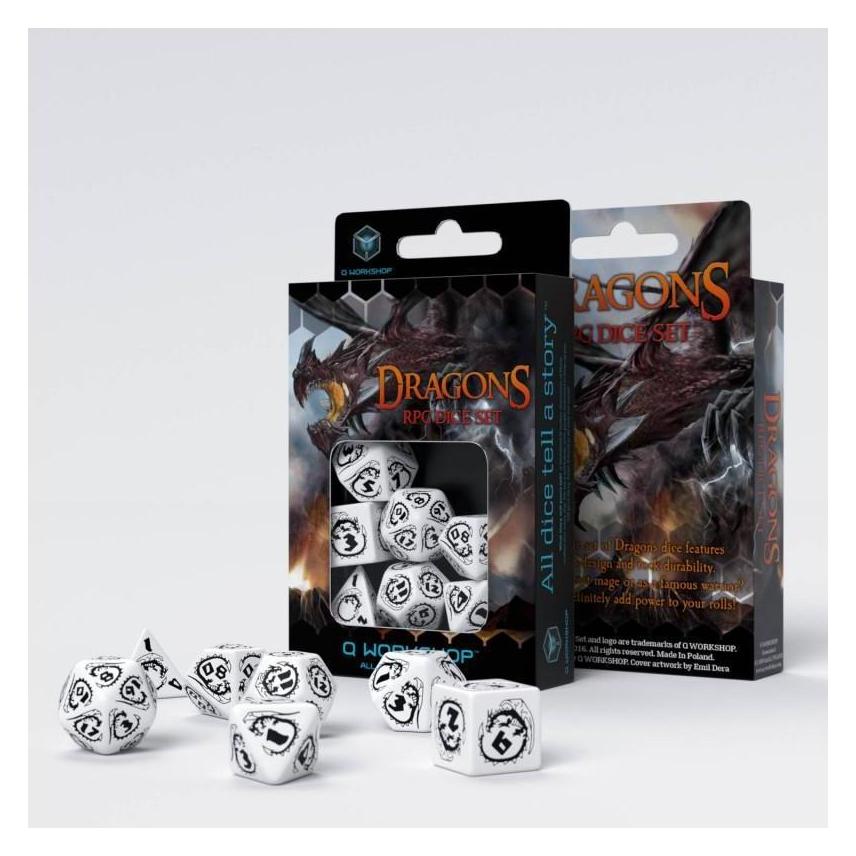 Q Workshop SDRA02 - Dragons Würfel Set: wess und schwarz (7 Teile) (SDRA02)
