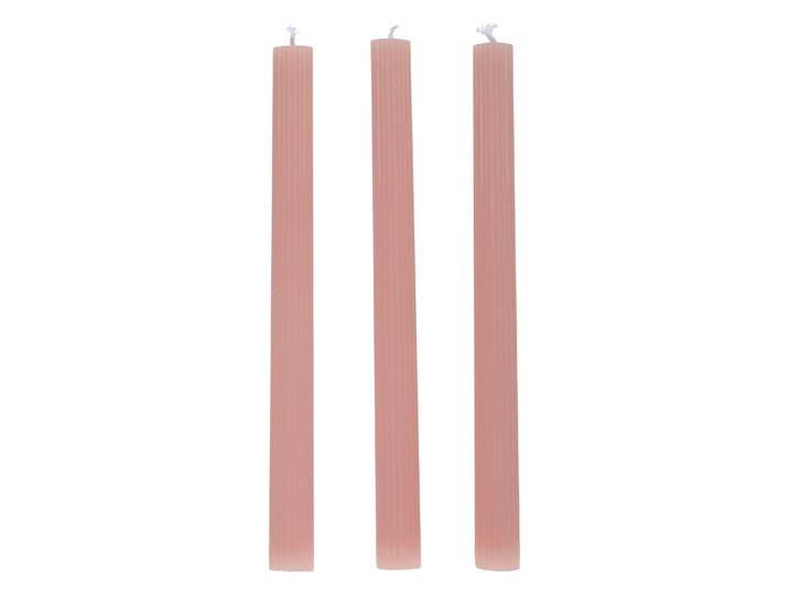 Stabkerze gerippt 25 cm 3er Set rosa