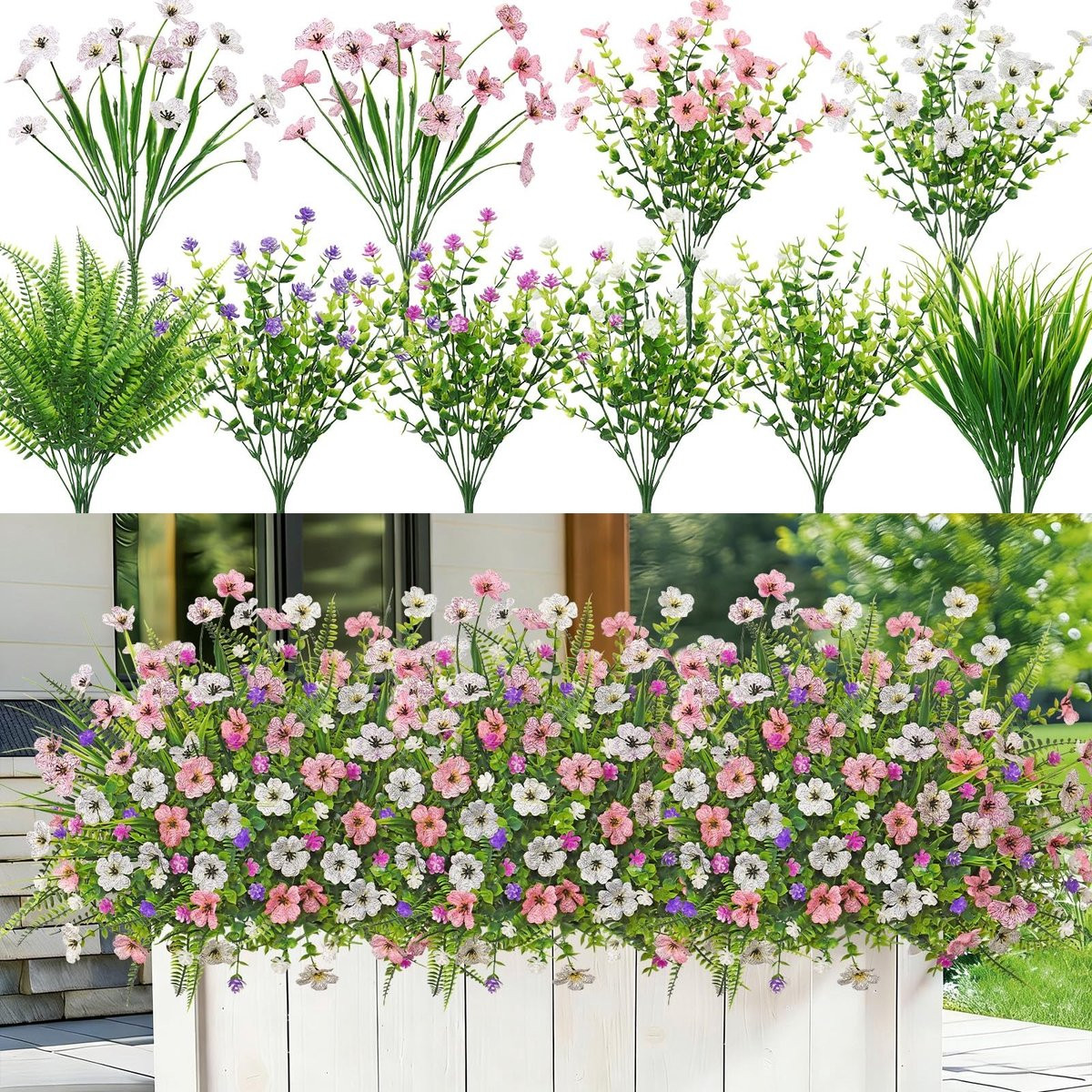 Merkloos - 12 Bundels Kunstbloemen voor Buiten - UV-bestendige Zijde Planten